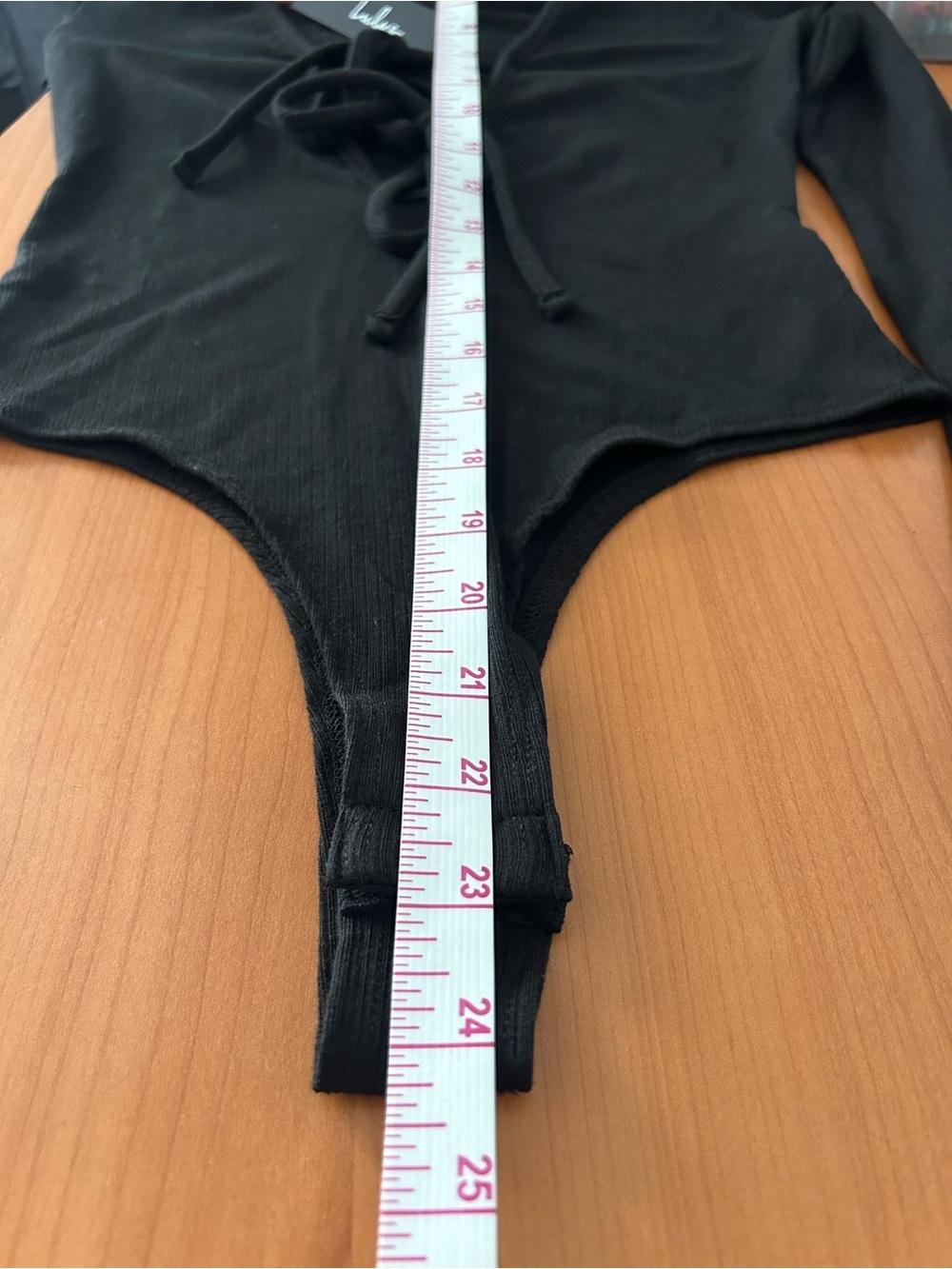 Lulu's Black Ribbed Long Sleeve Tie-Front Bodysuit - Picture 9 of 10